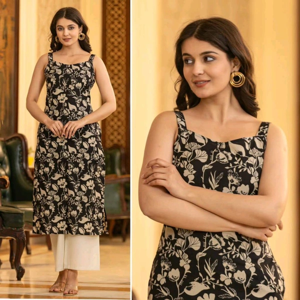 Blush Sleeveless Cotton Printed Kurti For Regular and Office wear