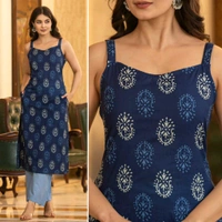 Blush Sleeveless Cotton Printed Kurti For Regular and Office wear