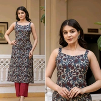 Blush Sleeveless Cotton Printed Kurti For Regular and Office wear