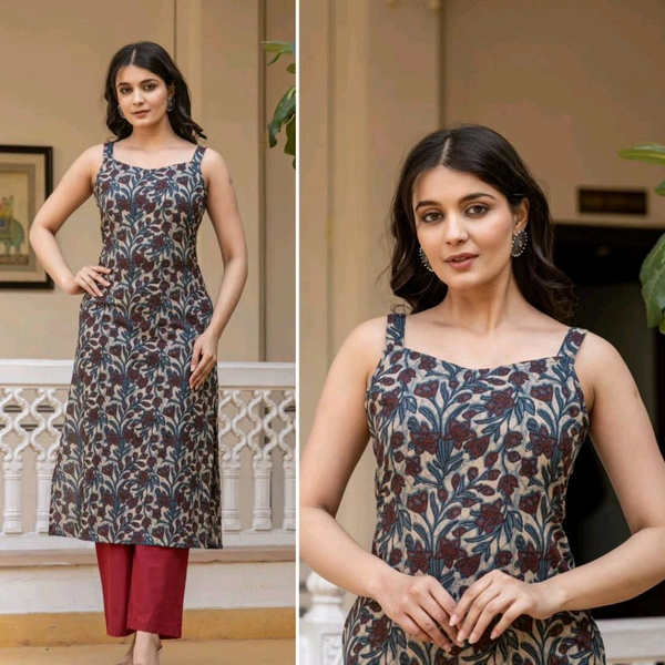 Blush Sleeveless Cotton Printed Kurti For Regular and Office wear
