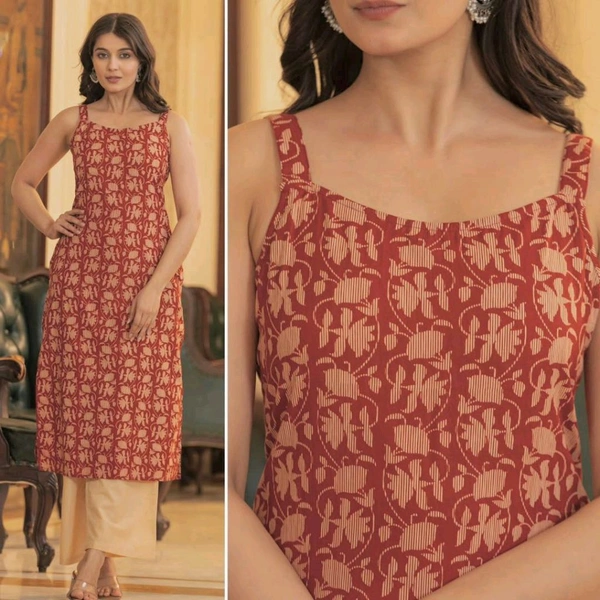 Blush Sleeveless Cotton Printed Kurti For Regular and Office wear