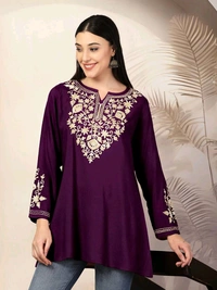 Adaa Trending Short length Kurti with Embroidery Work Casual Wear