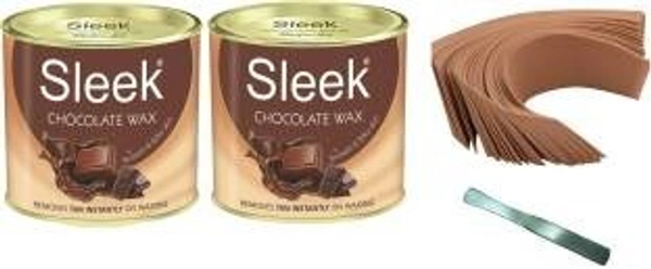 SLEEK Sleek Chocolate Wax 600x2 gm, Waxing Strips (70 Pcs,110 GSM) and 1 Waxing Knife Wax (1200 g, Set of 4) - 