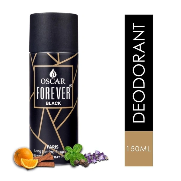 OSCAR FOREVER PARIS BLACK Deodorant Spray  -  For Men & Women (150 ml) - Black, 15ml