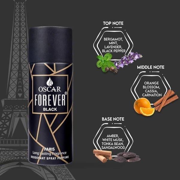 OSCAR FOREVER PARIS BLACK Deodorant Spray  -  For Men & Women (150 ml) - Black, 15ml