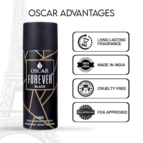 OSCAR FOREVER PARIS BLACK Deodorant Spray  -  For Men & Women (150 ml) - Black, 15ml