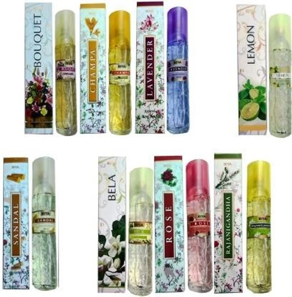 RIYA Bouquet, Lemon, Bela, Lavender, Champa, Rose, Rajnigandha, Sandal Spray (8 x 200 ml) - 1
