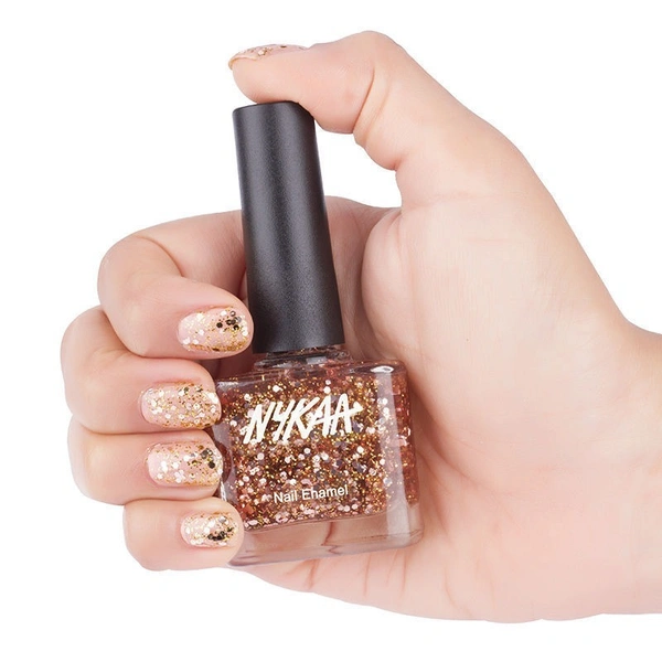 Nykaa Star Studded Glitter Coat Nail Enamel Polish - Boujee Rose Gold 225