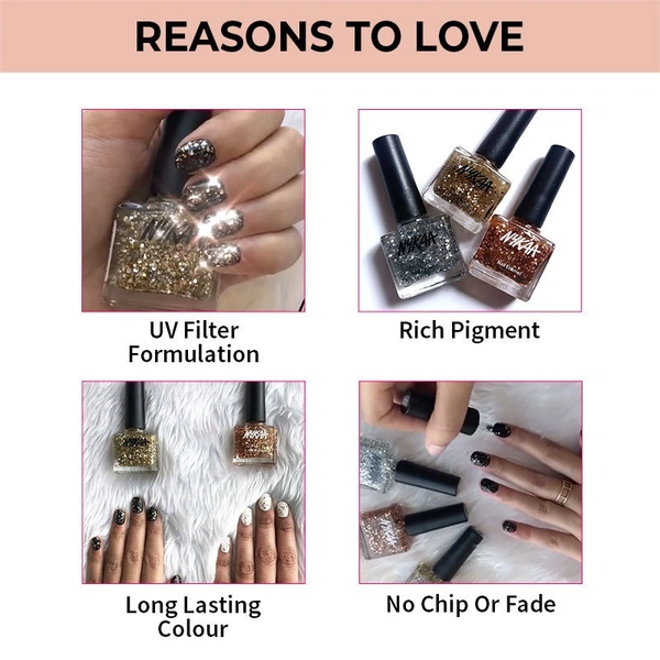 Nykaa Star Studded Glitter Coat Nail Enamel Polish - Boujee Rose Gold 225