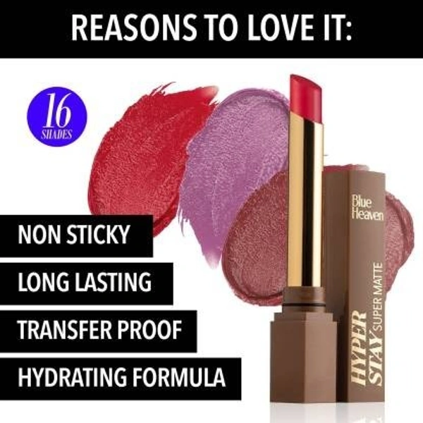BLUE HEAVEN Hyper stay Super Matte Lipstick Velvet Maroon 706 (Maroon, 2.2 g)