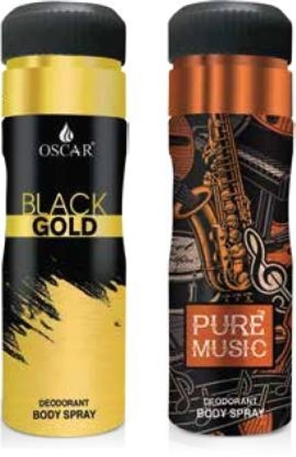 OSCAR Pure Music + Black Gold Deo 200 ml (2 Pc) Deodorant Spray  -  For Men & Women (200 ml, Pack of 2)