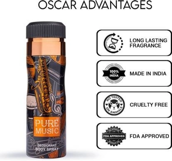 OSCAR Pure Music Deo 200 ml (2Pc) Deodorant Spray  -  For Men & Women (200 ml, Pack of 2)