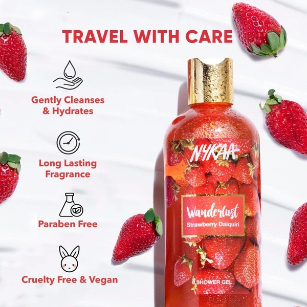 Nykaa Wanderlust Strawberry Daiquiri Body wash with Strawberry Scent for Uplifting Mood + 0% Paraben