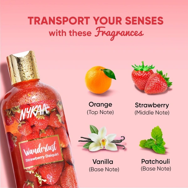 Nykaa Wanderlust Strawberry Daiquiri Body wash with Strawberry Scent for Uplifting Mood + 0% Paraben
