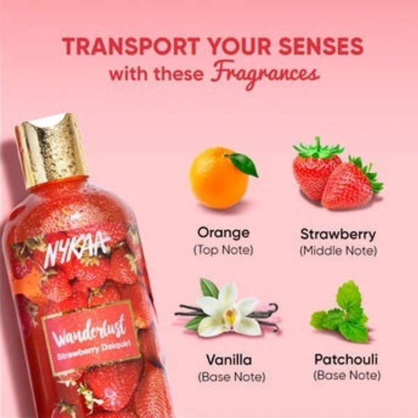 Nykaa Wanderlust Strawberry Daiquiri Body wash with Strawberry Scent for Uplifting Mood + 0% Paraben