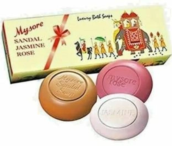 Mysore Sandal Rose Jasmine Sandal Soap (150 G X 3) With Shower Brush (4 Items in the set) - 1