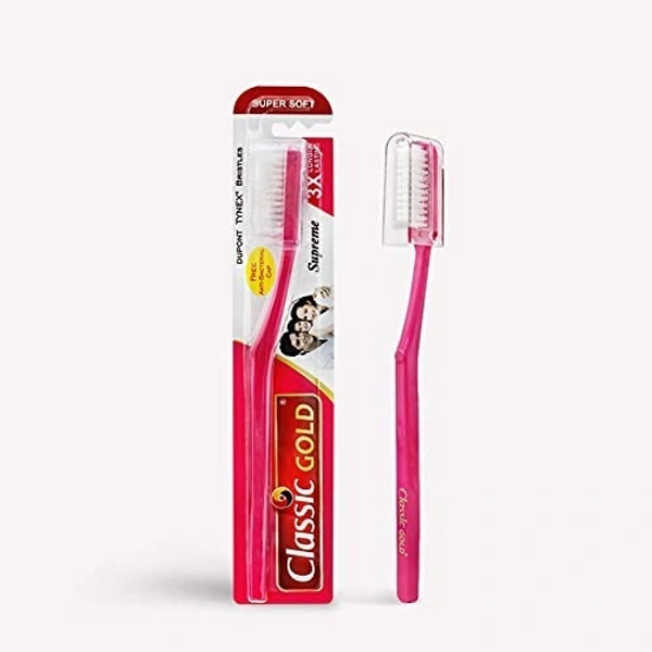 CLASSIC GOLD Classic Gold Supreme Super Soft Manual Toothbrush For Adults Pack Of 12 With New Anti Bacterial Crystal Clear Cap And Also Premium Dupont Bristles