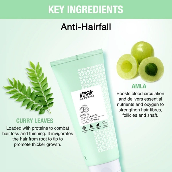 NYKAA Nykaa Naturals Longer & Thicker Hair Sulphate-Free Shampoo With Amla & Curry Leaves - 180ml