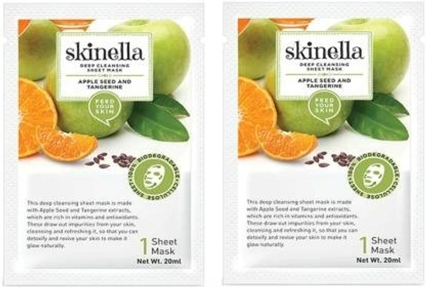 SKINELLA Apple Seed & Tangerine Sheet Mask (2 PC) (40 ml)