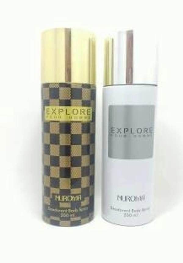 NUROMA Explore White and Explore Brown Deodorant Spray  -  For Men (400 ml, Pack of 2)