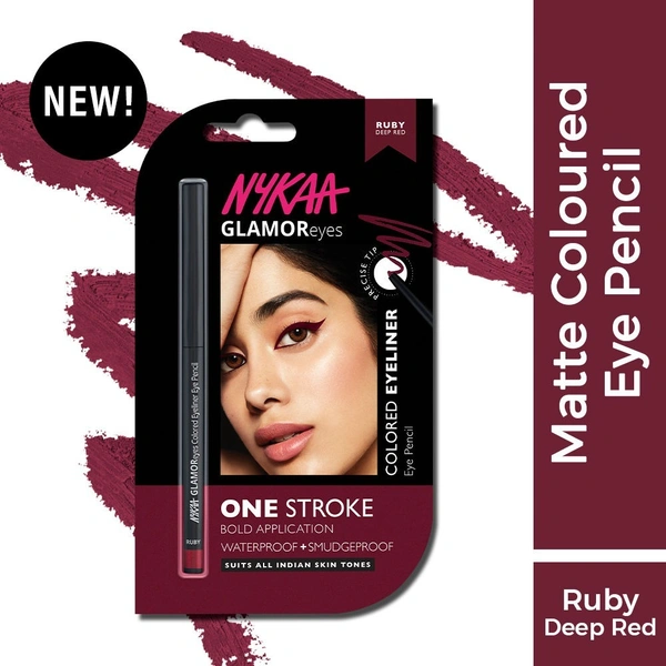 Nykaa GLAMOReyes Waterproof & Smudgeproof Colored Kajal Eyeliner Eye Pencil - Ruby