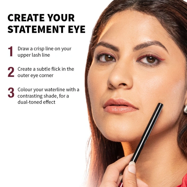 Nykaa GLAMOReyes Waterproof & Smudgeproof Colored Kajal Eyeliner Eye Pencil - Ruby