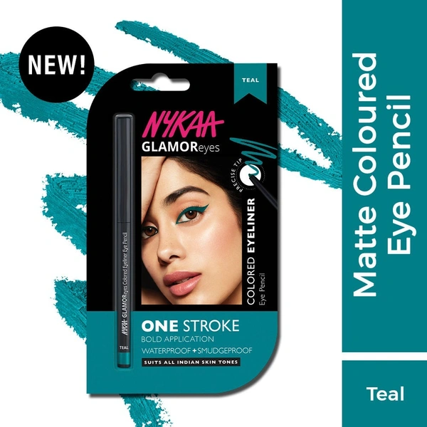 Nykaa GLAMOReyes Waterproof & Smudgeproof Colored Kajal Eyeliner Eye Pencil - Teal