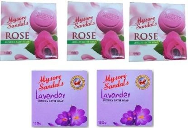 MYSORE SANDAL Rose & Lavender Luxury Bath Soap (5 x 150 g)