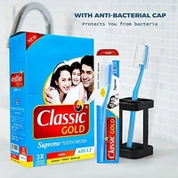 CLASSIC GOLD  New Supreme Hard manual Toothbrush For Adults Pack Of 12 With Anti Bacterial Crystal Clear Cap