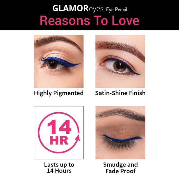 NYKAA Nykaa Glamoreyes Waterproof & Smudgeproof Shimmer Eye Pencil- Blue Hex