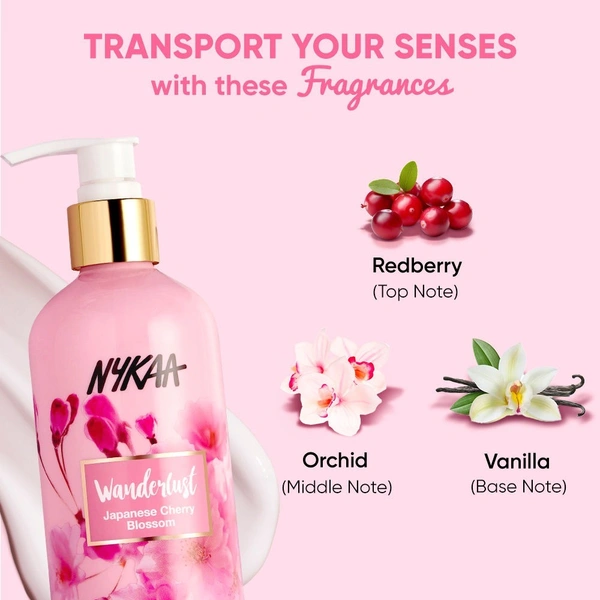 Nykaa Wanderlust Japanese Cherry Blossom Body Lotion- 8hr Moisture Lock + Non-Greasy + 0% Paraben