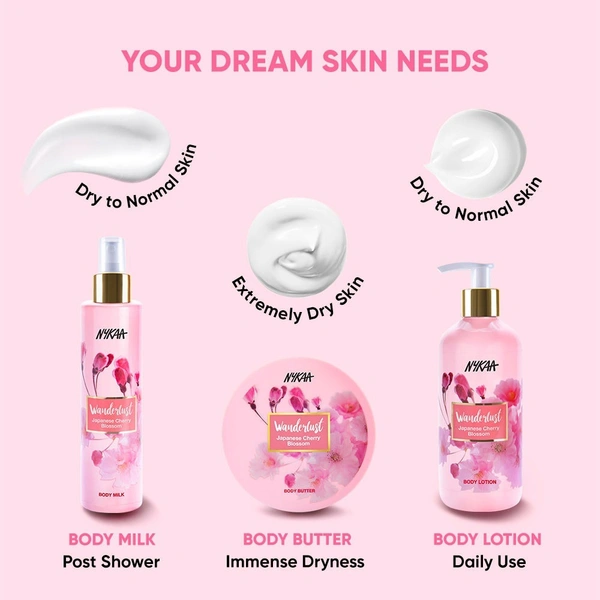Nykaa Wanderlust Japanese Cherry Blossom Body Lotion- 8hr Moisture Lock + Non-Greasy + 0% Paraben