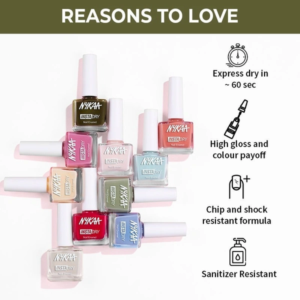 NYKAA Nykaa Insta Dry Fast Drying Nail Enamel Polish Fern Follower 332 - Olive Green
