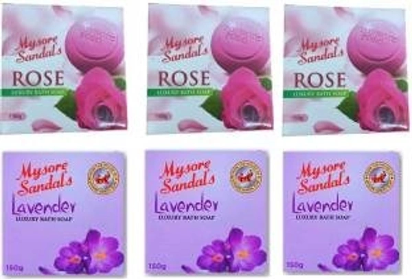 MYSORE SANDAL Rose & Lavender Luxury Bath Soap (6 x 150 g)