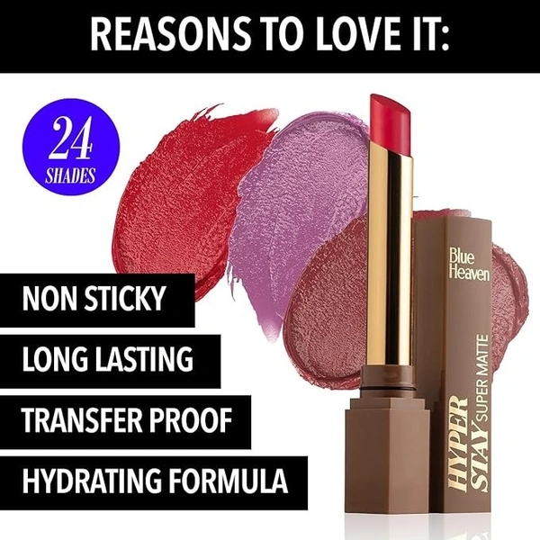 BLUE HEAVEN Hyper stay Super Matte Lipstick Exotic Red (701) (Red, 2.2 g) - 2.2gm