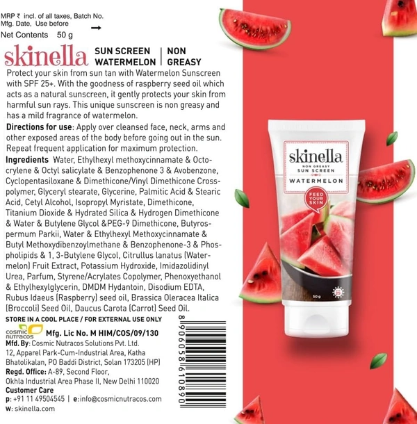 SKINELLA Sunscreen - SPF 25+ sun screen Non Greasy, Watermelon (50 g)