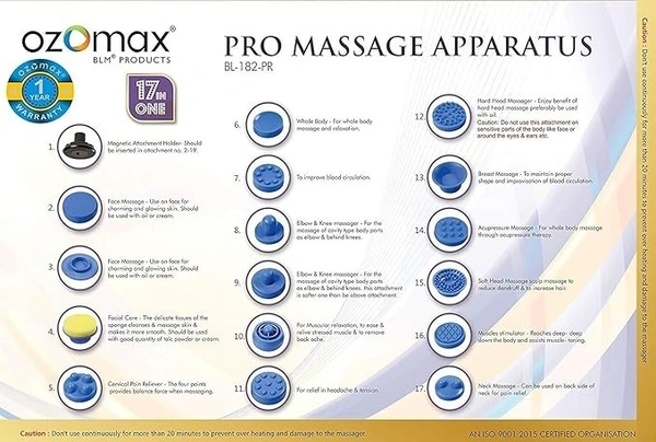 OZOMAX PRO MASSAGE APPARATUS With 17 Attachments