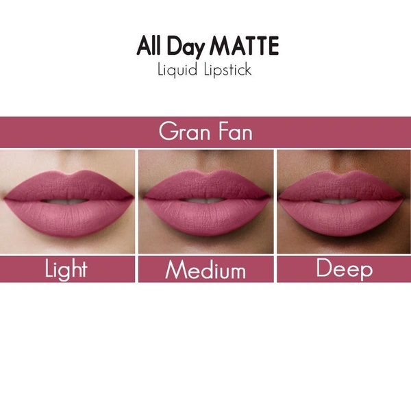 NYKAA Nykaa All Day Matte Waterproof, Transfer Proof, 12H Liquid Lipstick - Gran Fan