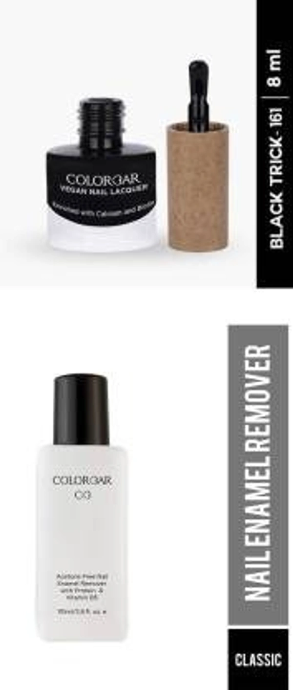 COLORBAR VEGAN NAIL LACQUER (Black Trick -161)+ remover (2 Items in the set)