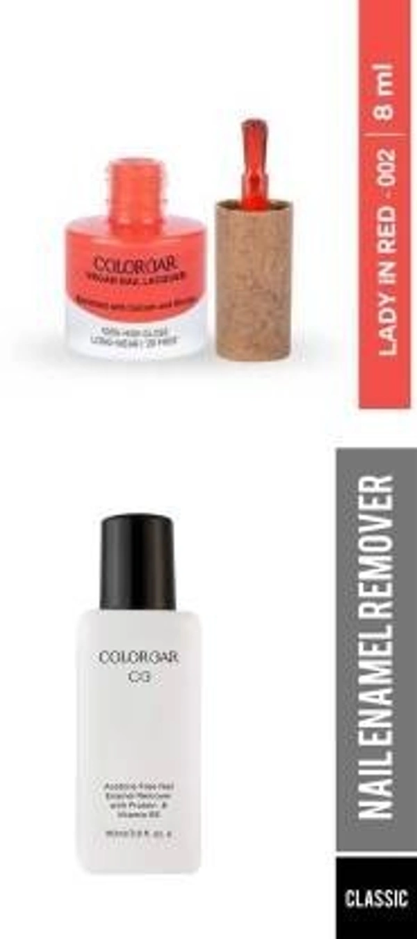 COLORBAR VEGAN NAIL LACQUER (Lady in Red -002)+ remover (2 Items in the set)