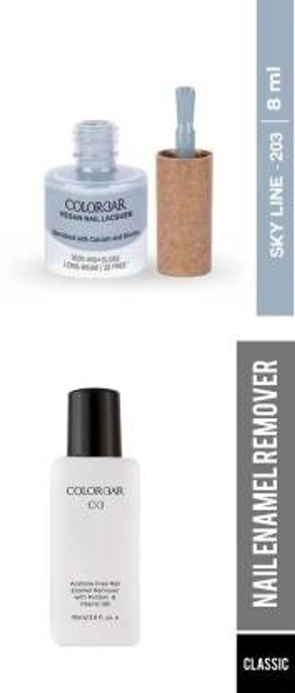 Colorbar COLORBAR VEGAN NAIL LACQUER ( Sky line-203)+ remover (2 Items in the set) - 1