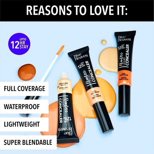 BLUE HEAVEN Flawless Liquid Concealer Chocolate Concealer (with Blonder, 17 ml)
