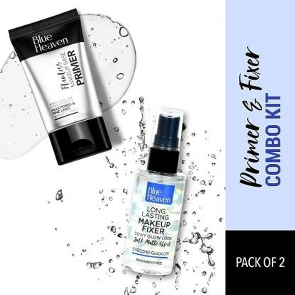 BLUE HEAVEN Flawless Primer + Makeup Fixer Combo Set Primer  - 90 ml (Transparent)