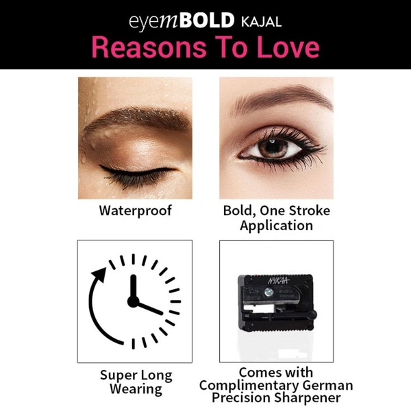 NYKAA Nykaa Eyem Bold Kajal With Free Sharpener - Deep Black 001