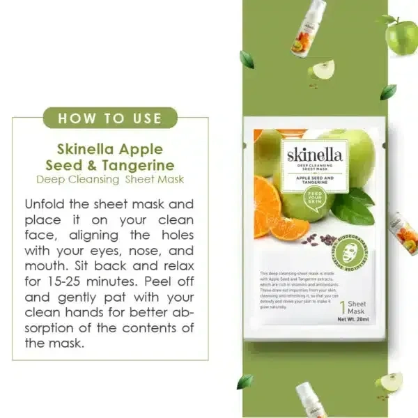 SKINELLA Apple Seed & Tangerine Sheet Mask (2 PC) (40 ml)