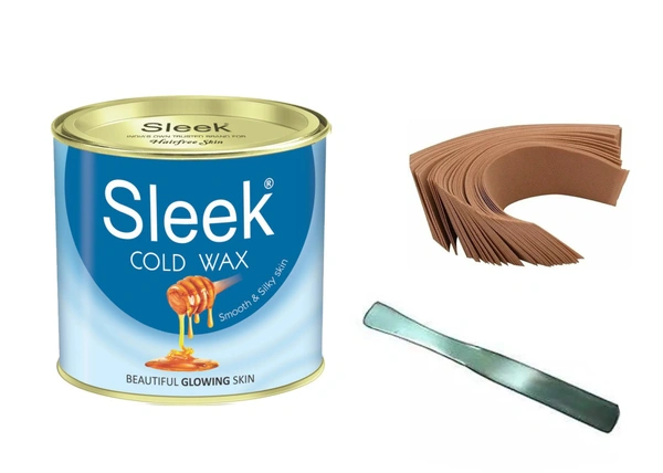 Sleek Cold Wax 600 gm, Waxing Strips (70 Pieces,110 GSM) and 1 Waxing Knife Wax (600 g, Set of 3)