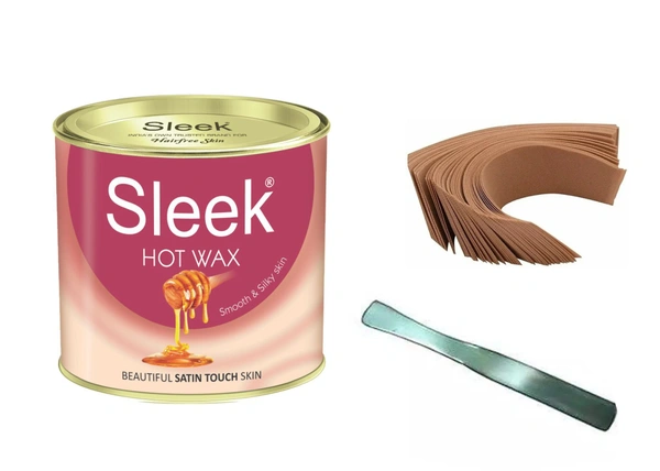 Sleek Hot Wax 600 gm, Waxing Strips (70 Pieces,110 GSM) and 1 Waxing Knife Wax (600 g, Set of 3)