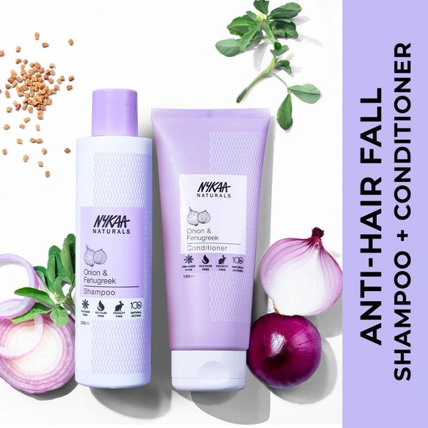 NYKAA Naturals Onion & Fenugreek Shampoo, Conditioner - Hair Growth Combo (2 Items in the set)