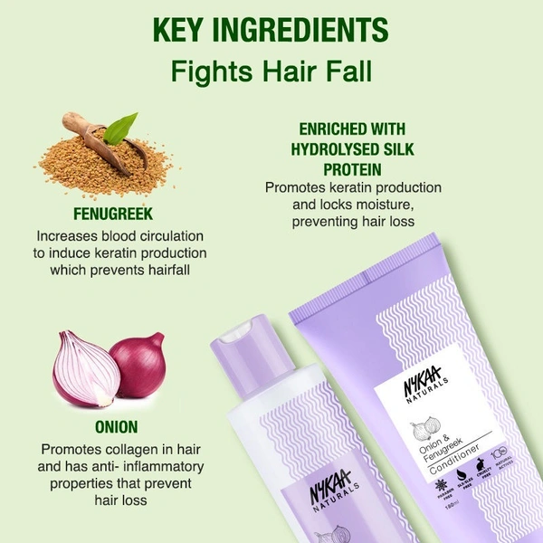 NYKAA Naturals Onion & Fenugreek Shampoo, Conditioner - Hair Growth Combo (2 Items in the set)