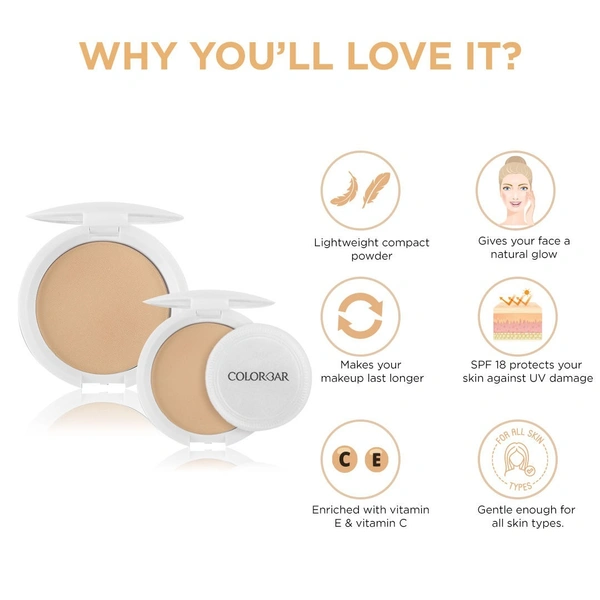 Colorbar Radiant White UV Fairness Compact Powder With SPF 18 - 002 Shell